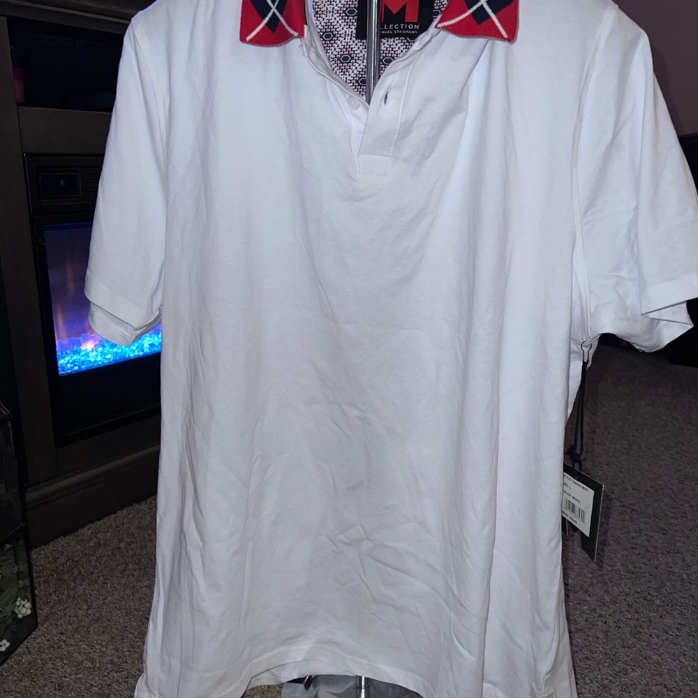 M Collection - Men’s Polo - Size Large - white and red- NWT